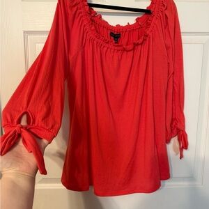 Lane Bryant Vibrant Coral Blouse with Tie Details
